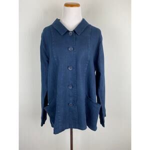 Flax Lagenlook Blue Linen Shirt Jacket Size Medium